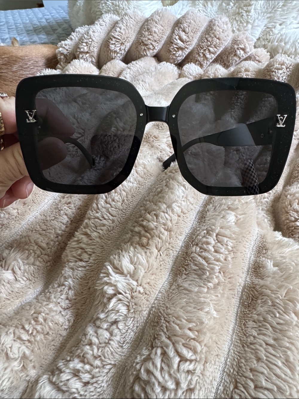 YSL  copy Oversized Black Square Sunglasses with LV Logo